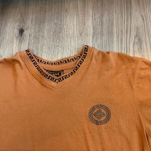 Brown V-Neck Men's Shirt with black Greco trim casa moda